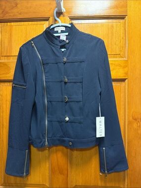 WALTER Women's Navy Military-Style Cropped Blazer